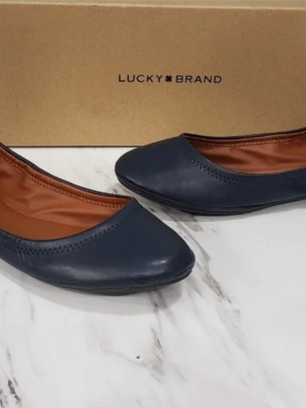 Lucky Brand Flats Shoes Womens Size 7 Solid‎ BlUE Emmie Leather Ballet Slip On
